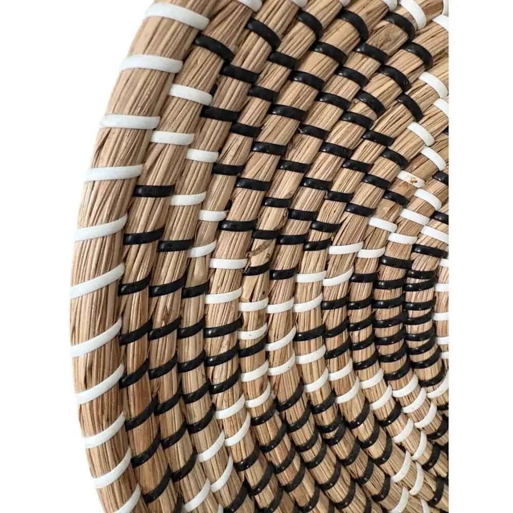 Handwoven Decorative Wall Basket Tray Black White Natural Woven 13.5” Boho